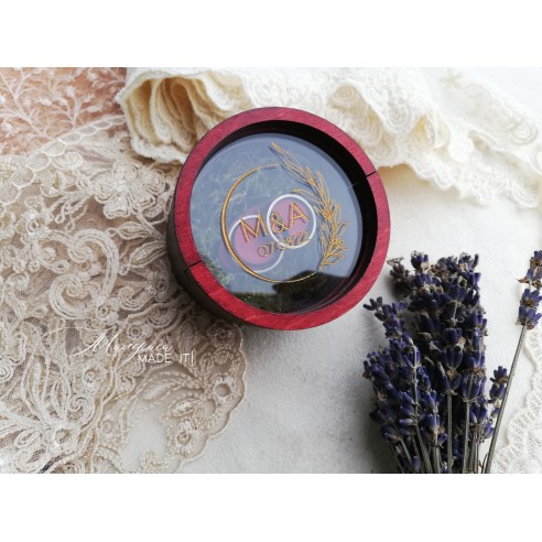 Personalized round wedding ring box