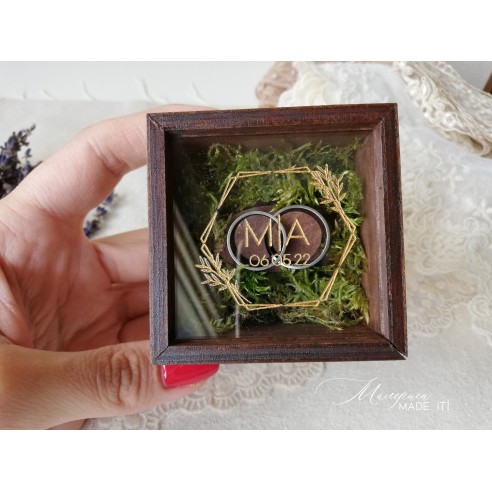 Wooden ring box with transparent lid for wedding