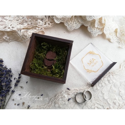 Wooden wedding ring box with personalized design