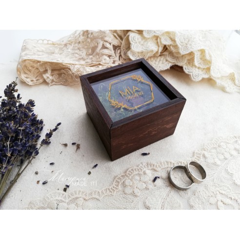 Personalized ring box with natural moss and wooden frame