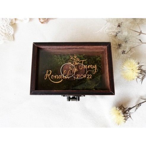 Handmade Wooden Ring Box with Moss