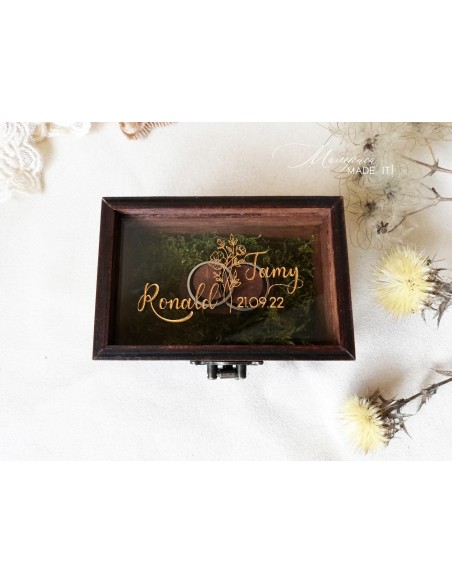 Handmade Wooden Ring Box with Moss