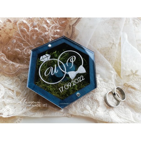 Hexagonal ring box with magnetic closure – personalized wedding box