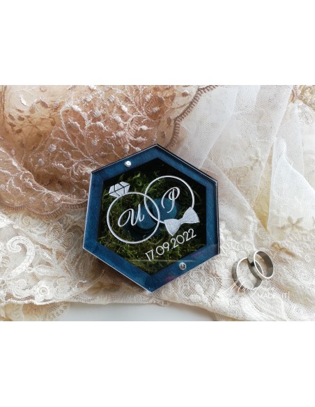 Hexagonal ring box with magnetic closure – personalized wedding box