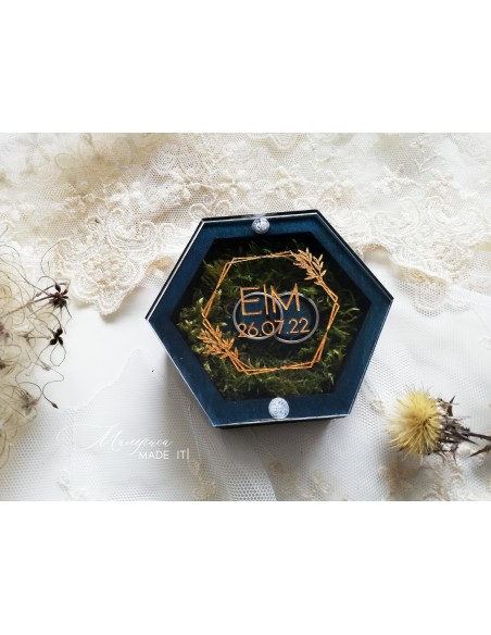 Hexagonal ring box with magnetic closure – personalized wedding box