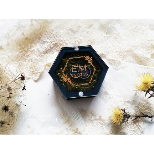 Hexagonal ring box with magnetic closure – personalized wedding box