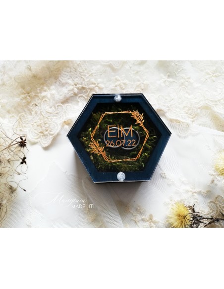 Hexagonal ring box with magnetic closure – personalized wedding box