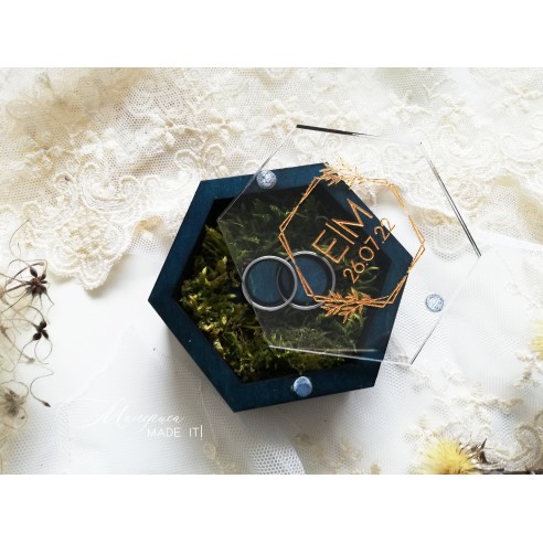 Hexagonal ring box with magnetic closure – personalized wedding box