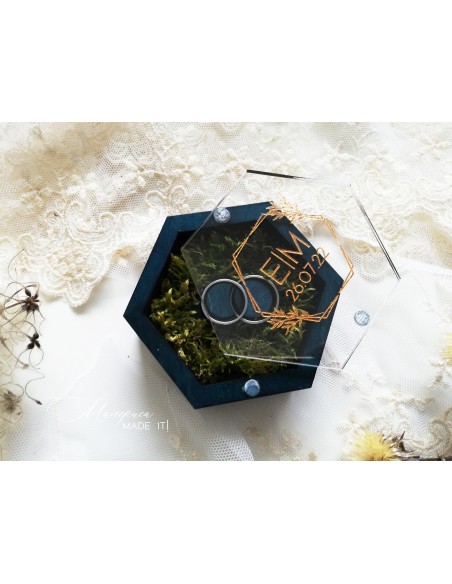 Hexagonal ring box with magnetic closure – personalized wedding box