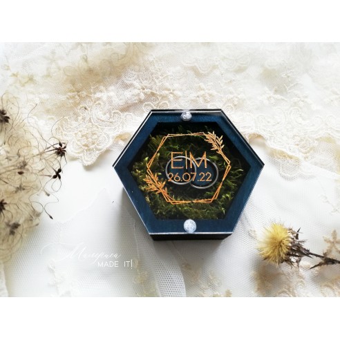 Hexagonal ring box with magnetic closure – personalized wedding box