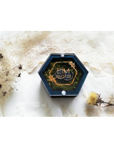 Hexagonal ring box with magnetic closure – personalized wedding box