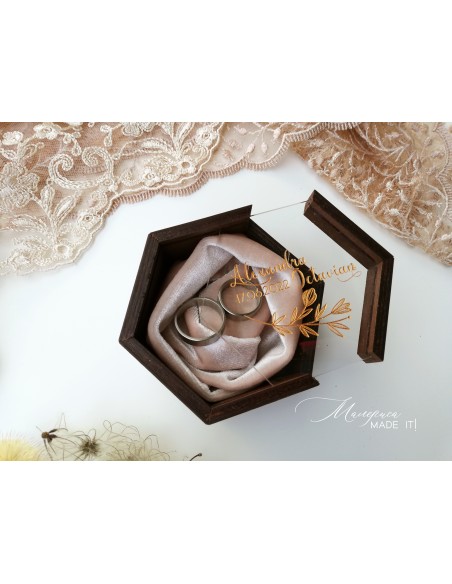 Handmade wooden wedding ring box with engraving