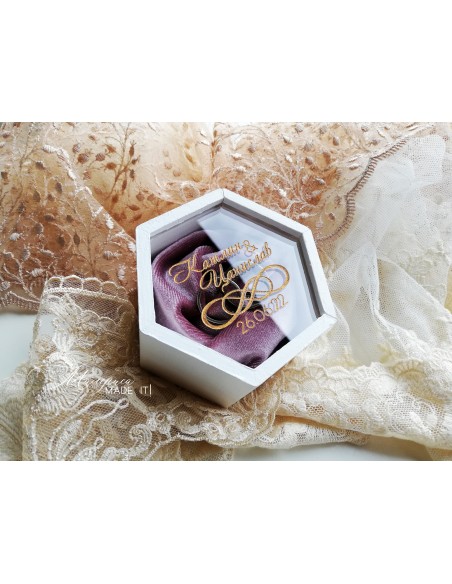 Wooden ring box with a clear lid and silk velvet insert