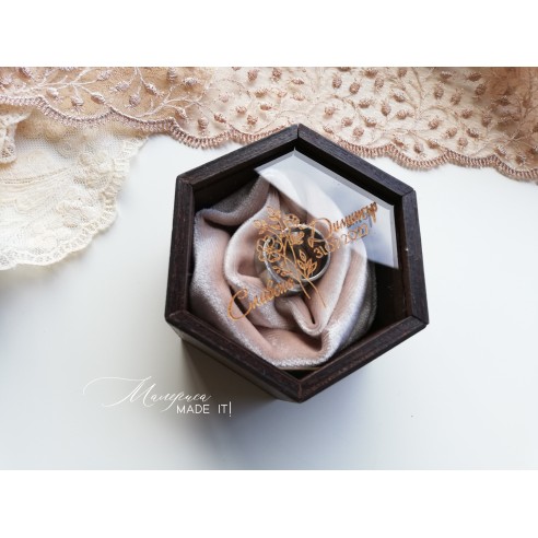 Handmade wooden ring box with velvet lining