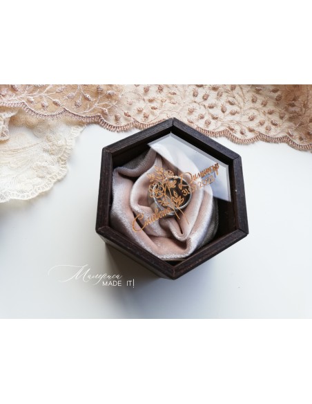 Handmade wooden ring box with velvet lining