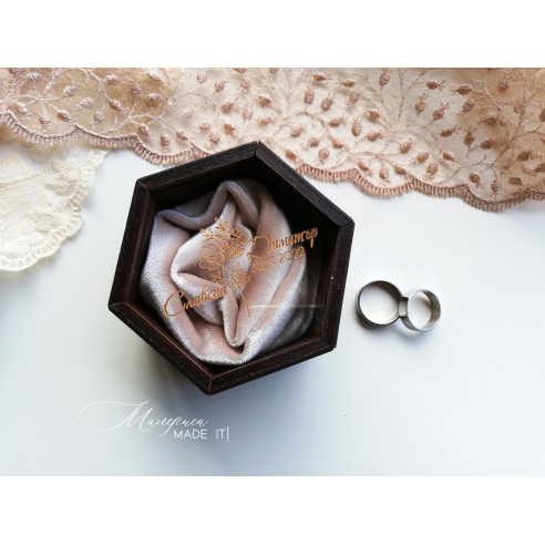 Personalized wooden ring box with a clear lid
