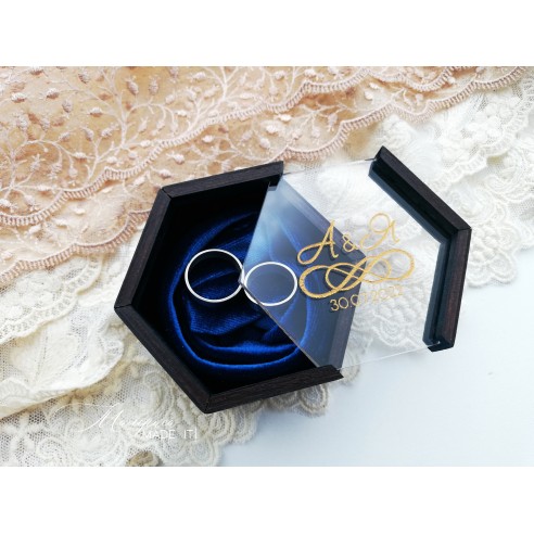 Engraved wedding ring box with silk velvet lining