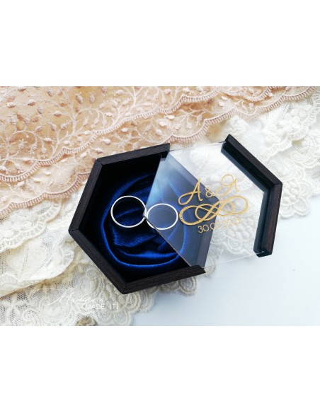 Engraved wedding ring box with silk velvet lining