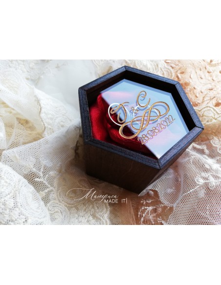 Hexagonal Velvet Ring Box | Personalized Wedding Box