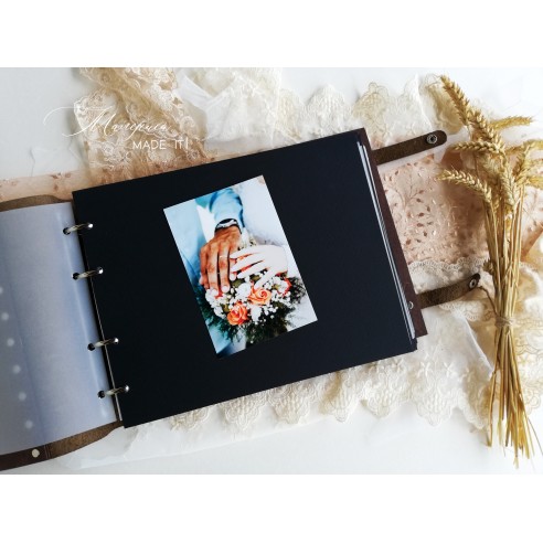 Personalized wedding photo album made of wood and genuine leather | Malerisa Made It