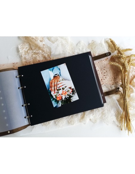 Personalized wedding photo album made of wood and genuine leather | Malerisa Made It