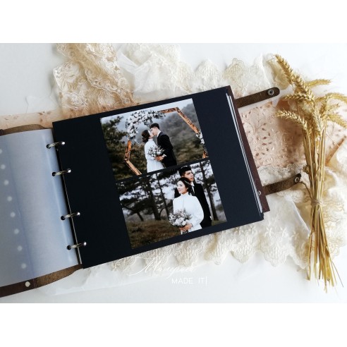 Personalized wedding photo album made of wood and genuine leather | Malerisa Made It