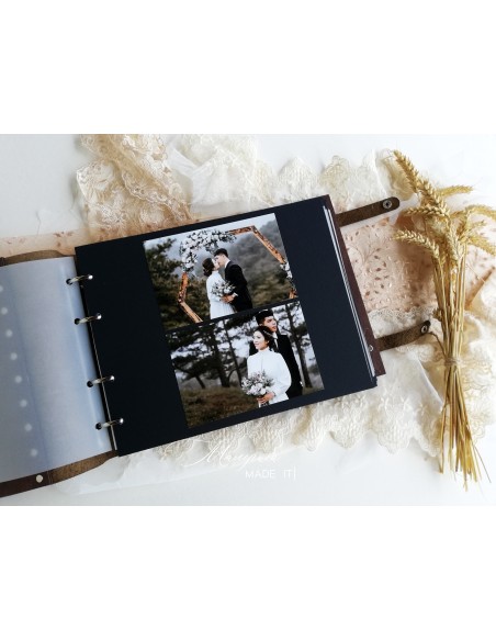 Personalized wedding photo album made of wood and genuine leather | Malerisa Made It