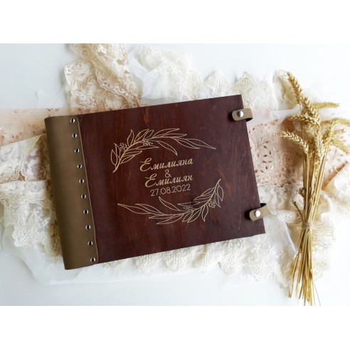 Elegant wedding photo album with leather binding