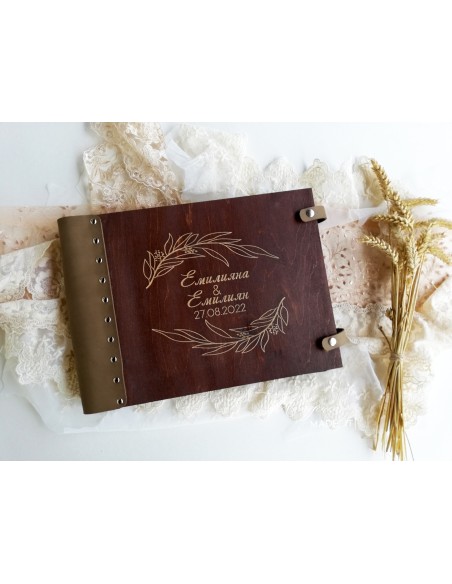 Elegant wedding photo album with leather binding