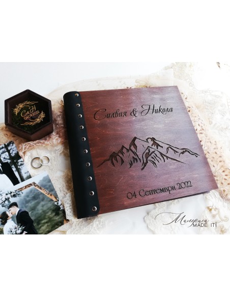 Luxury photo album made of wood and genuine leather | Personalization