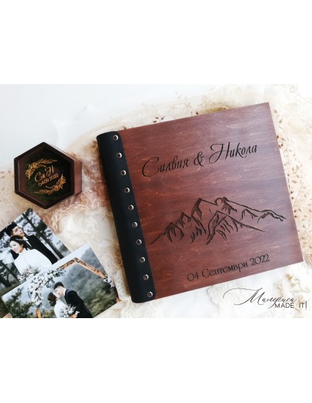 Luxury photo album made of wood and genuine leather | Personalization