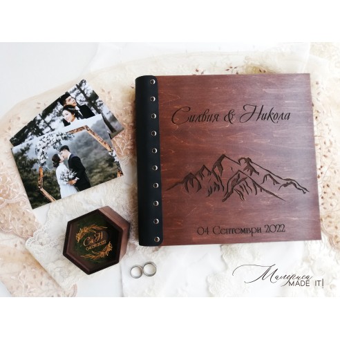 Luxury photo album made of wood and genuine leather | Personalization