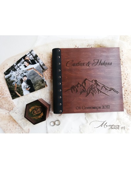 Луксозен фотоалбум от дърво и естествена кожа | Персонализация