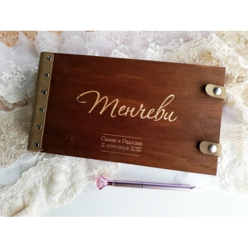Personalized guest book made of wood and genuine leather | Wedding book with engraving