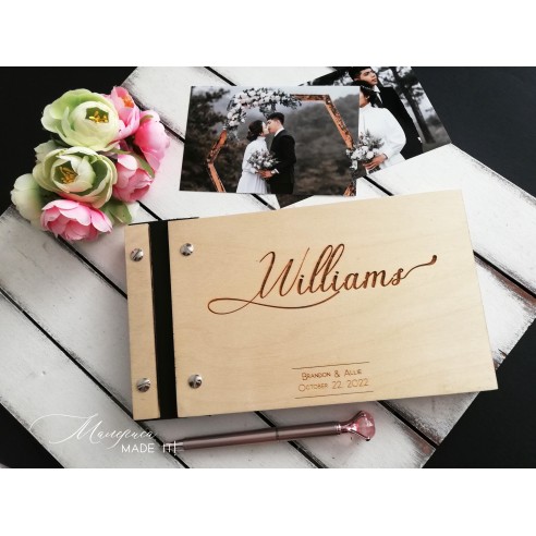 Wooden guestbook with engraved cover