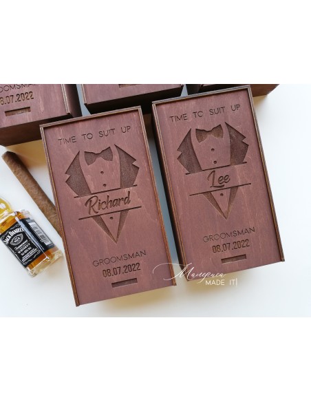 Personalized small wooden box invitation for groomsman or best man | Handmade gift