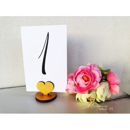 Table number holder or menu card - heart