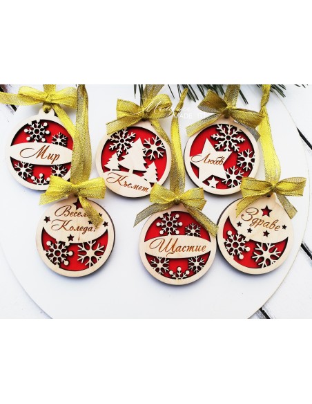Christmas toys with wishes and red back - 7 cm