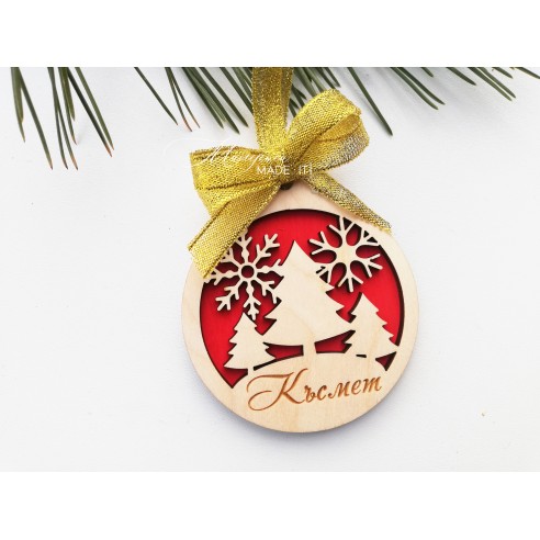 Christmas toys with wishes and red back - 7 cm