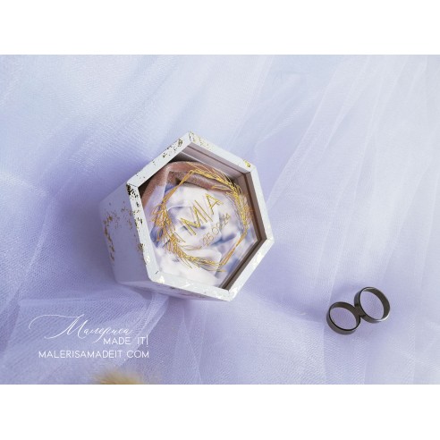 Personalized wedding ring box with velvet and foil effect