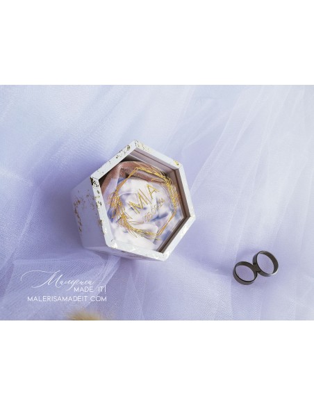 Personalized wedding ring box with velvet and foil effect