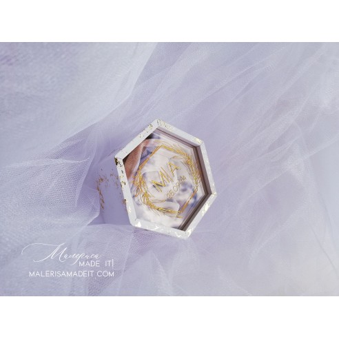 Personalized wedding ring box with velvet and foil effect