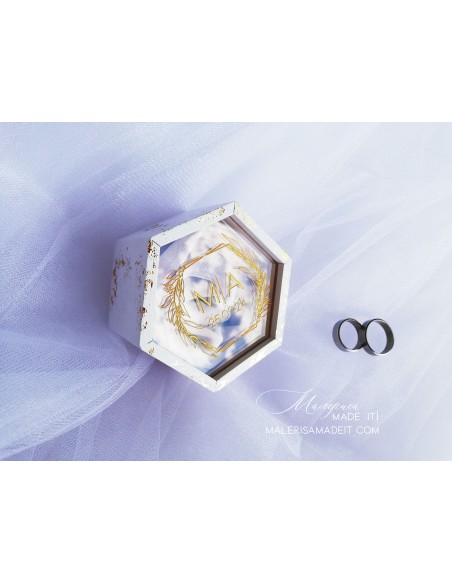 Personalized wedding ring box with velvet and foil effect