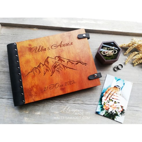 Gift wedding album made of wood