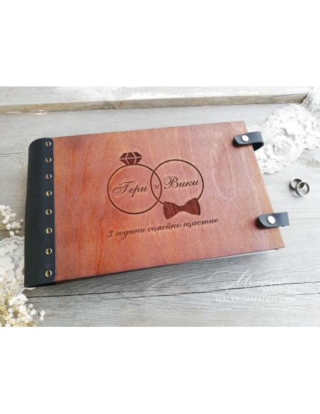 Personalized wedding photo album made of wood and genuine leather | Malerisa Made It