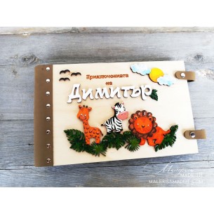 Personalized Children's Photo Album "Jungle" Made of Wood