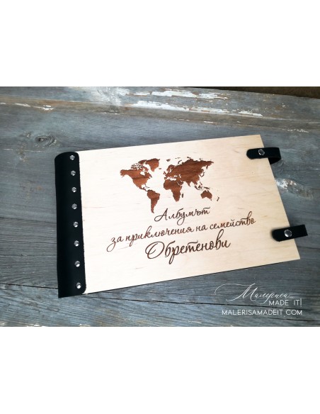 Luxury wooden photo album with genuine leather cover