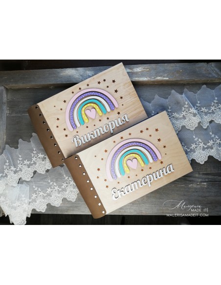 Children's photo album "Rainbow" made of wood and genuine leather | Malerisa Made It