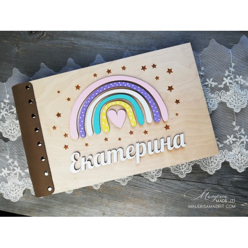 Children's photo album "Rainbow" made of wood and genuine leather | Malerisa Made It