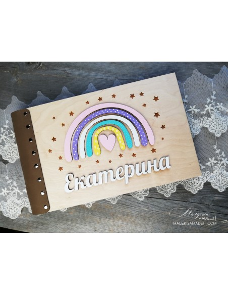Children's photo album "Rainbow" made of wood and genuine leather | Malerisa Made It
